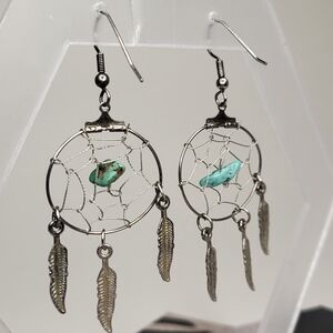 Dreamcatcher Silver Earrings with Turquoise Accents